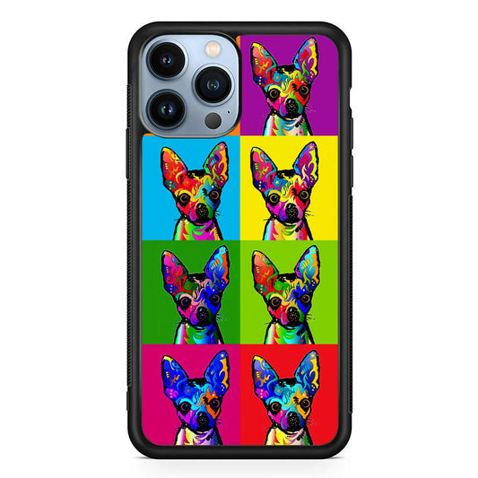 Dog Colorful Art Chihuahua iPhone 13 Pro Max Case-Rubber / Black (2D Case)-Xtracase