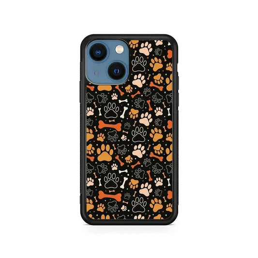 Dog Footprints and Bones iPhone 13 Mini Case-Rubber / Black (2D Case)-Xtracase