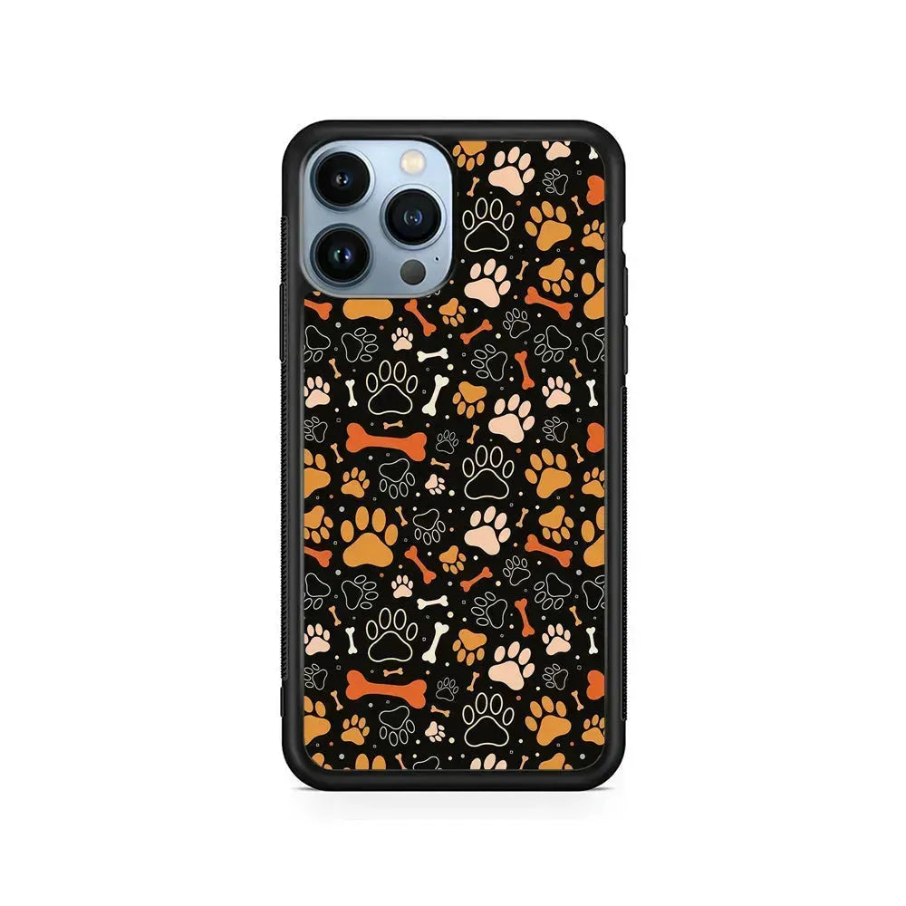 Dog Footprints and Bones iPhone 15 Pro Max Case-Rubber / Black (2D Case)-Xtracase