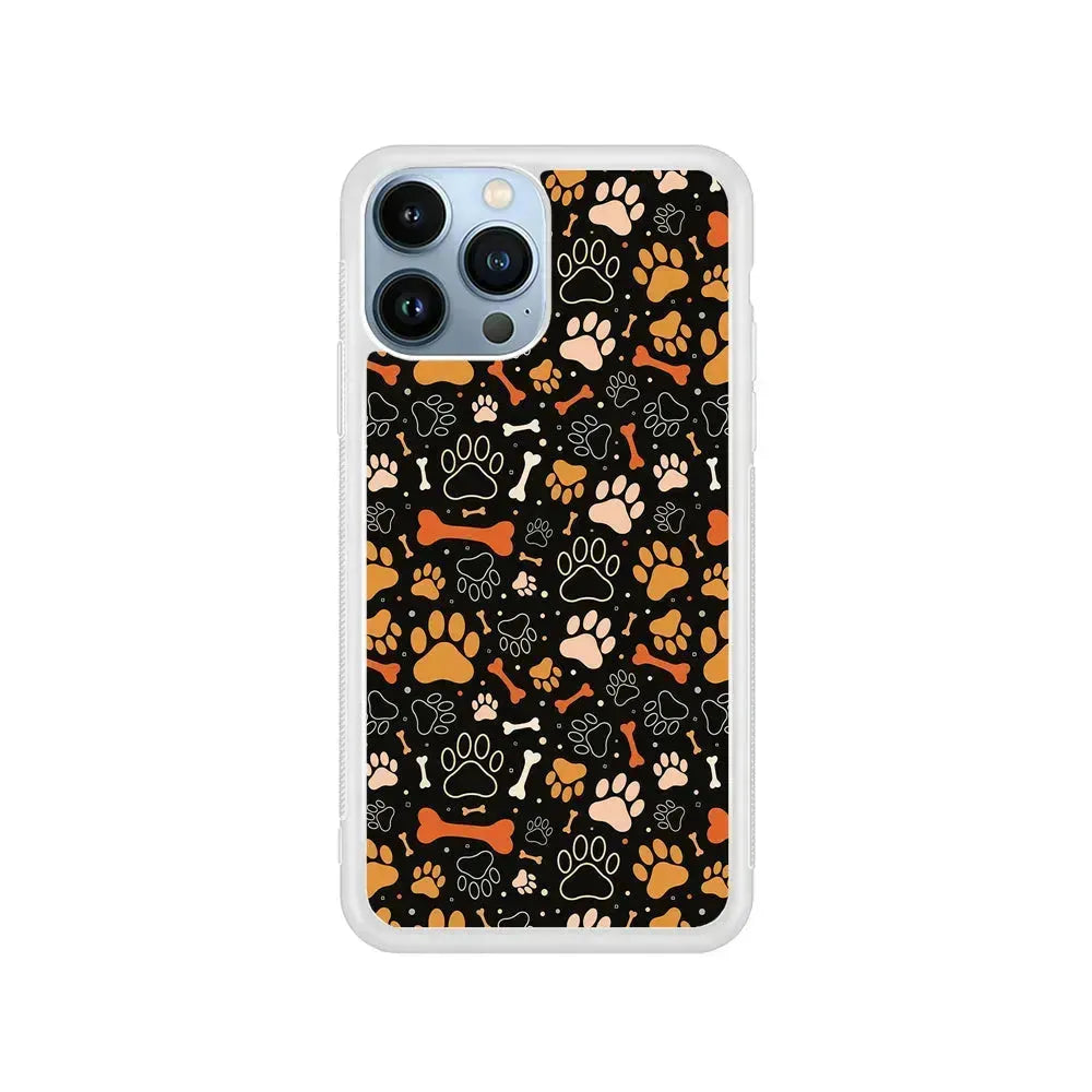 Dog Footprints and Bones iPhone 15 Pro Max Case-Rubber / White (2D Case)-Xtracase