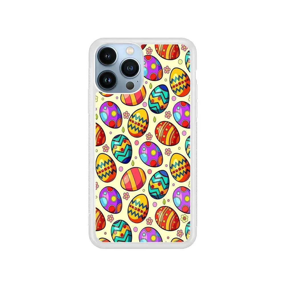Easter Eggs Colorful Pattern iPhone 15 Pro Max Case-Rubber / White (2D Case)-Xtracase