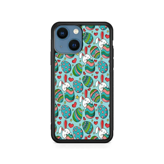 Easter Eggs and Rabbits Pattern iPhone 13 Mini Case-Rubber / Black (2D Case)-Xtracase
