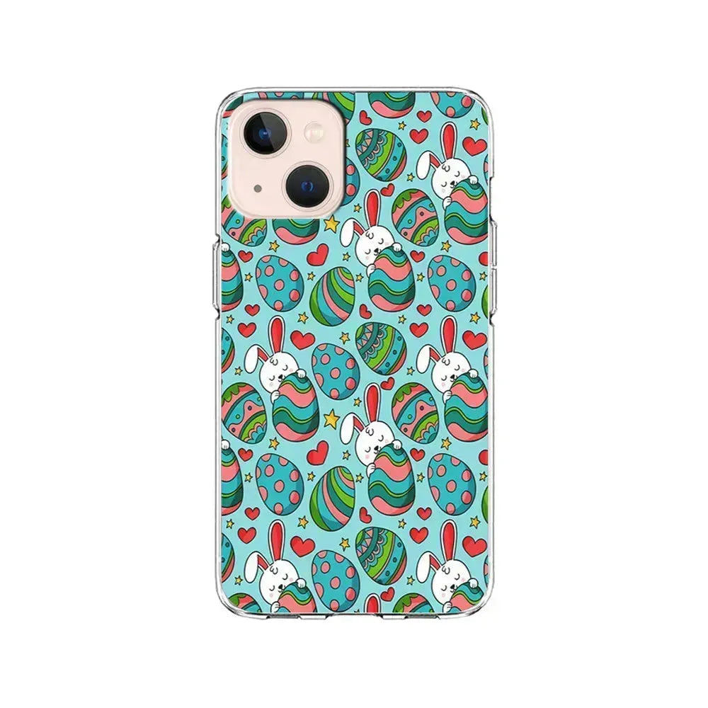 Easter Eggs and Rabbits Pattern iPhone 13 Mini Case-Clear Soft Case-Xtracase