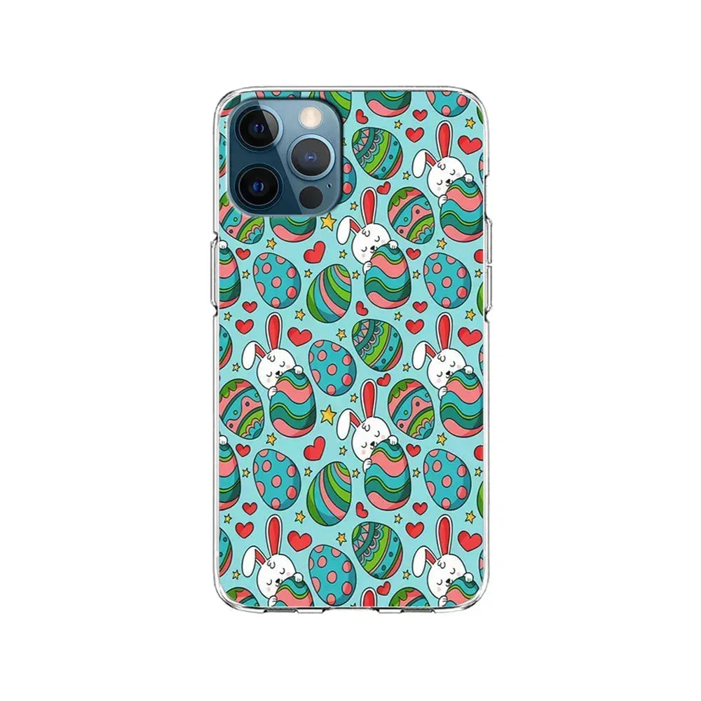 Easter Eggs and Rabbits Pattern iPhone 15 Pro Max Case-Clear Soft Case-Xtracase