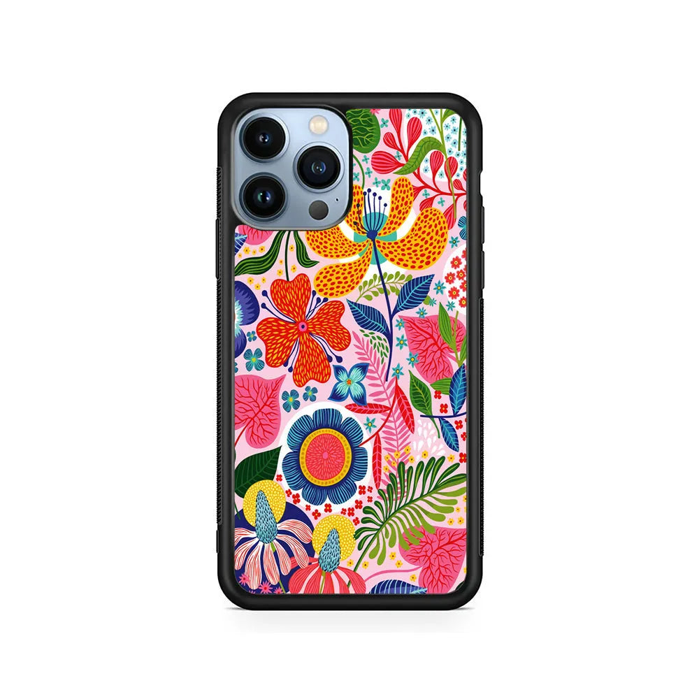 Exotic Floral Aesthetic iPhone 13 Pro Max Case-Rubber / Black (2D Case)-Xtracase