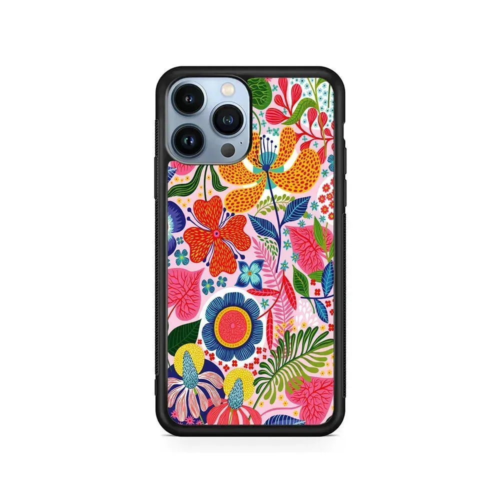 Exotic Floral Aesthetic iPhone 15 Pro Max Case-Rubber / Black (2D Case)-Xtracase