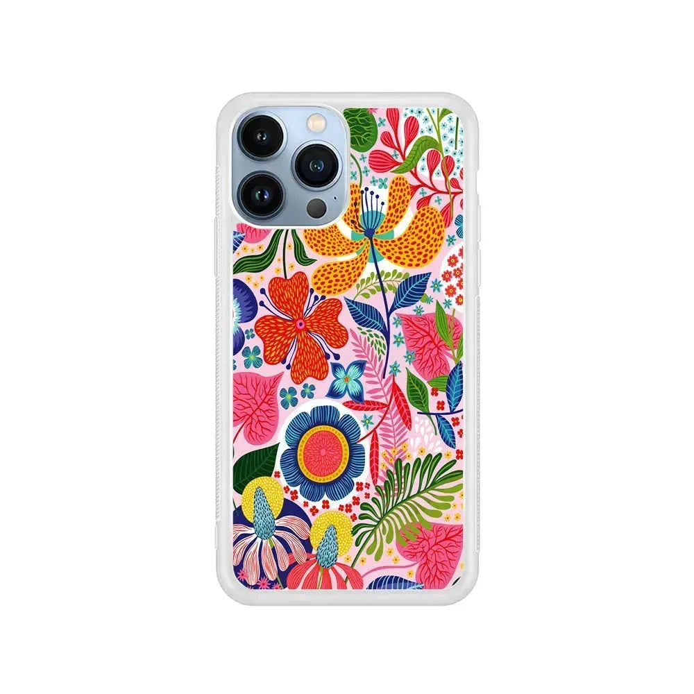 Exotic Floral Aesthetic iPhone 15 Pro Max Case-Rubber / White (2D Case)-Xtracase
