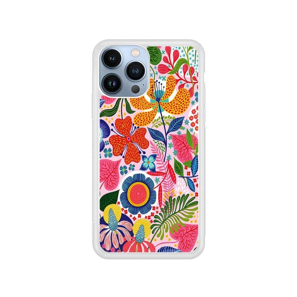 Exotic Floral Aesthetic iPhone 13 Pro Max Case-Rubber / White (2D Case)-Xtracase