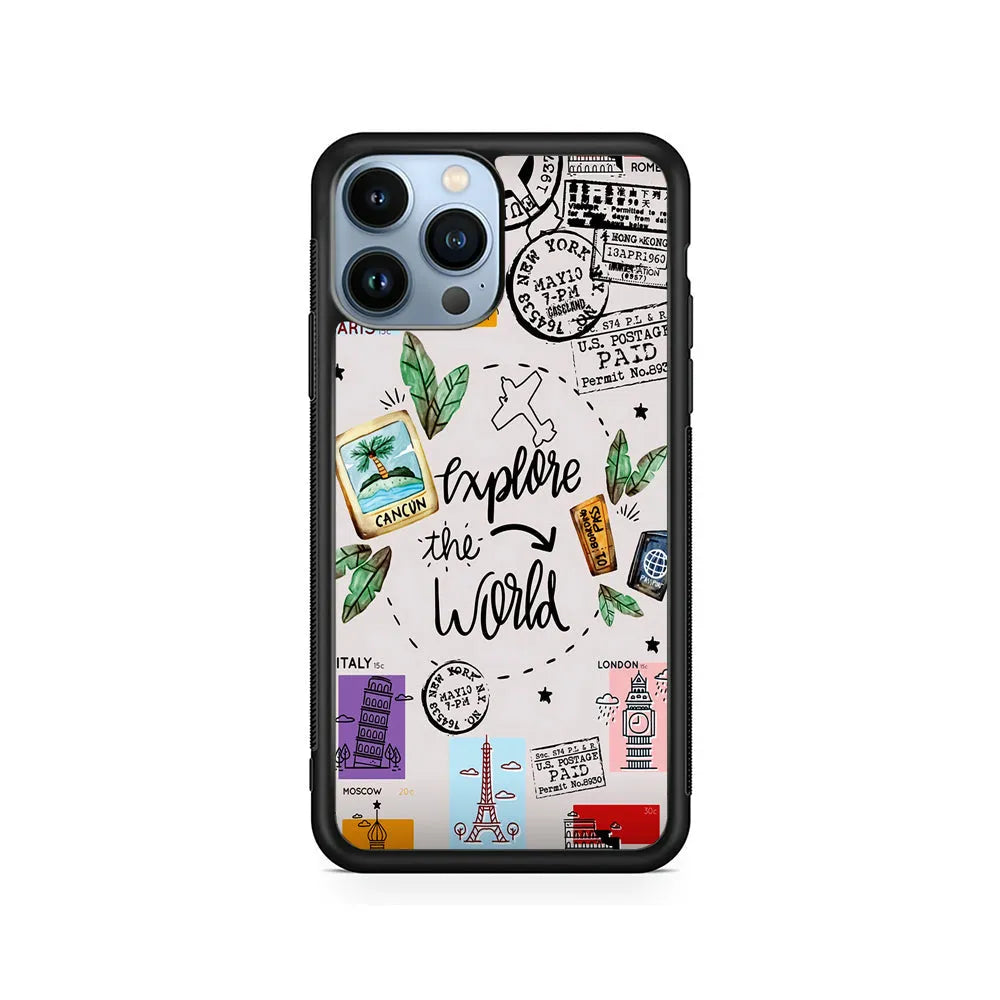 Explore The World Travel iPhone 13 Pro Case-Rubber / Black (2D Case)-Xtracase