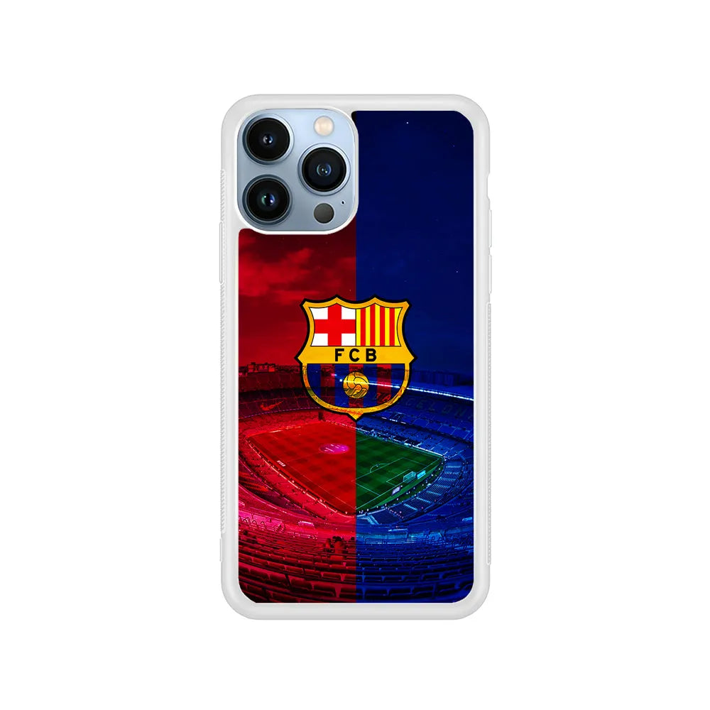 FC Barcelona Stadium iPhone 13 Pro Case-Rubber / White (2D Case)-Xtracase