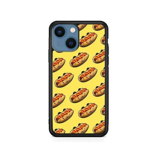 Fast Food Hot Dog Pattern iPhone 13 Mini Case-Rubber / Black (2D Case)-Xtracase