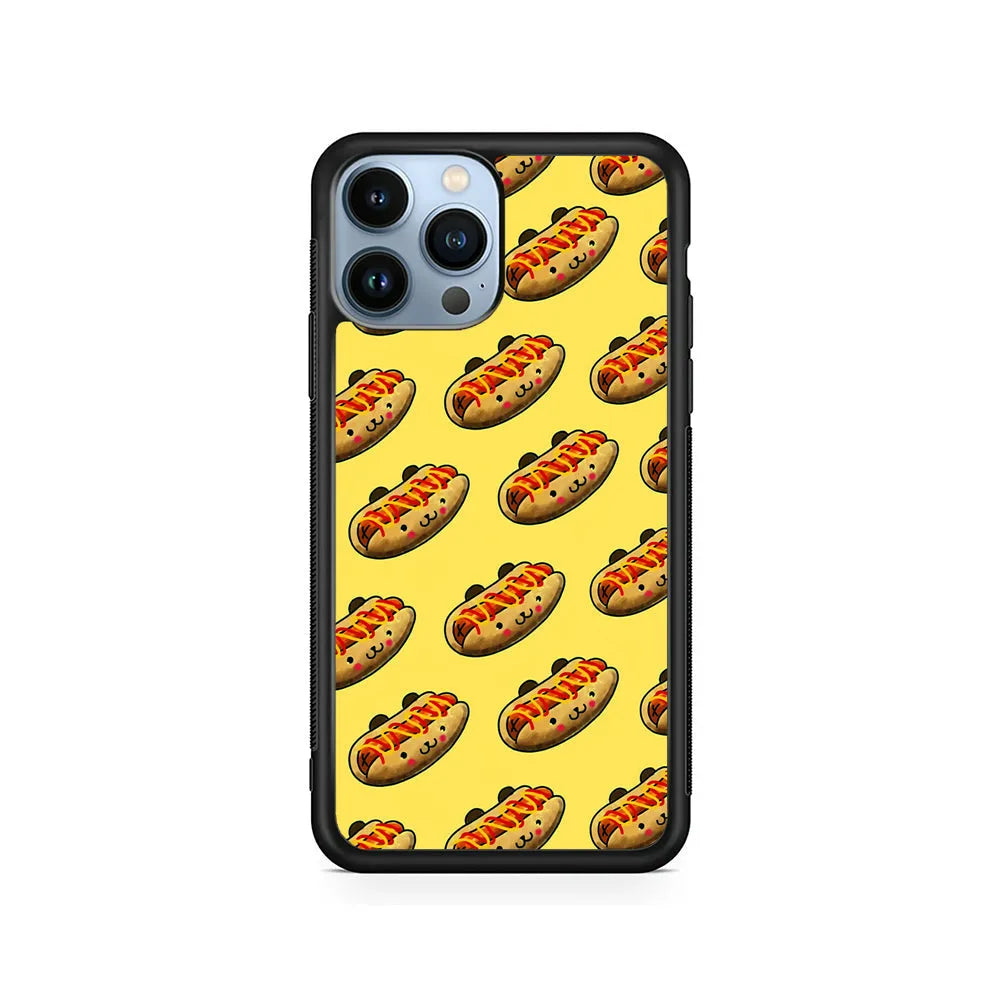 Fast Food Hot Dog Pattern iPhone 13 Pro Case-Rubber / Black (2D Case)-Xtracase
