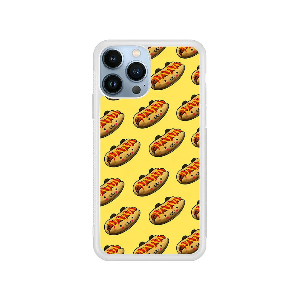 Fast Food Hot Dog Pattern iPhone 13 Pro Case-Rubber / White (2D Case)-Xtracase