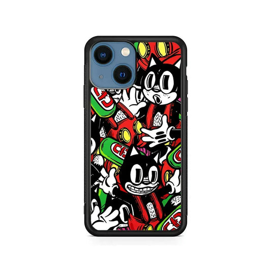 Felix The Cat Club Party iPhone 13 Mini Case-Rubber / Black (2D Case)-Xtracase