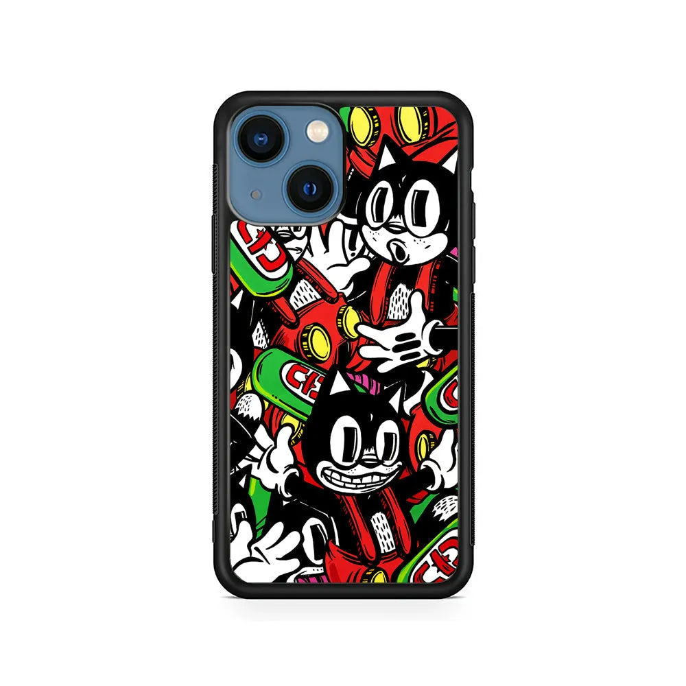 Felix The Cat Club Party iPhone 15 Plus Case-Rubber / Black (2D Case)-Xtracase