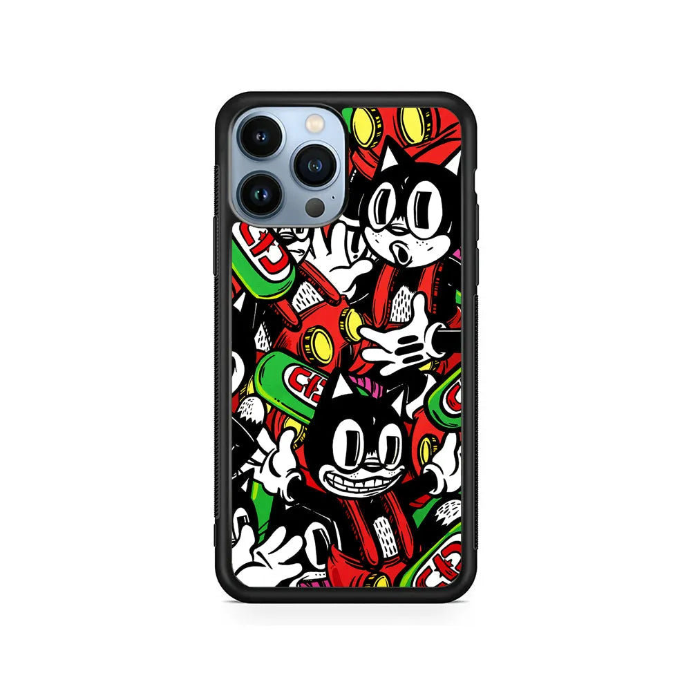 Felix The Cat Club Party iPhone 13 Pro Case-Rubber / Black (2D Case)-Xtracase