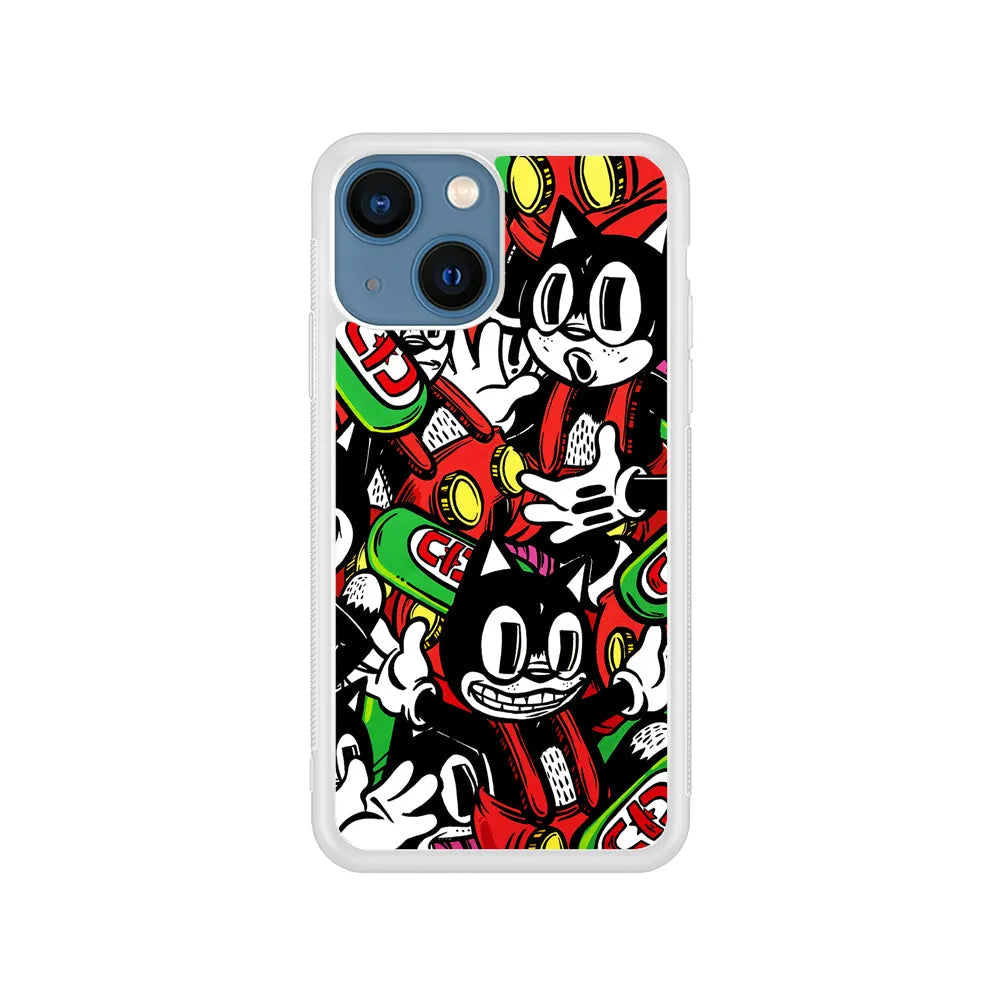 Felix The Cat Club Party iPhone 14 Plus Case-Rubber / White (2D Case)-Xtracase