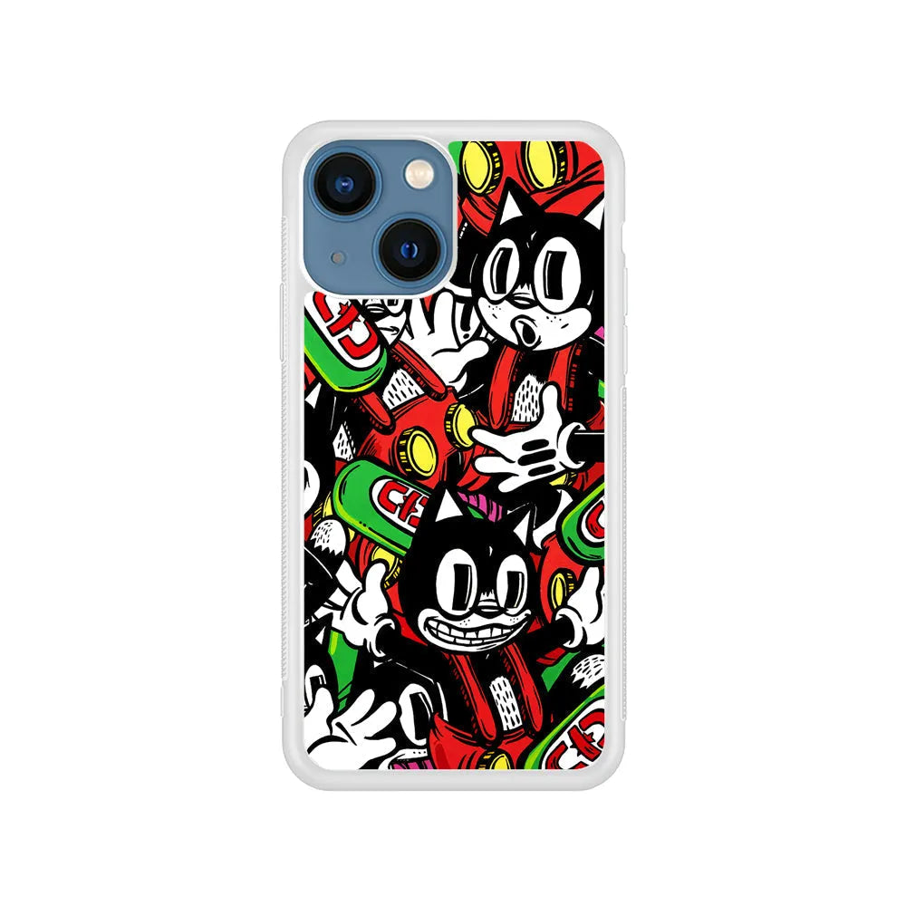 Felix The Cat Club Party iPhone 15 Plus Case-Rubber / White (2D Case)-Xtracase