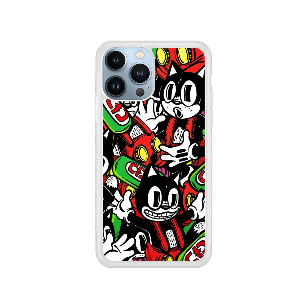 Felix The Cat Club Party iPhone 13 Pro Case-Rubber / White (2D Case)-Xtracase