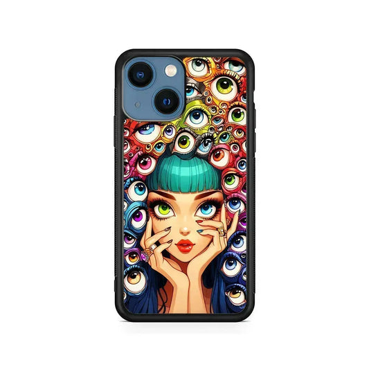 Flamboyant Girl with Many Eyes iPhone 13 Mini Case-Rubber / Black (2D Case)-Xtracase