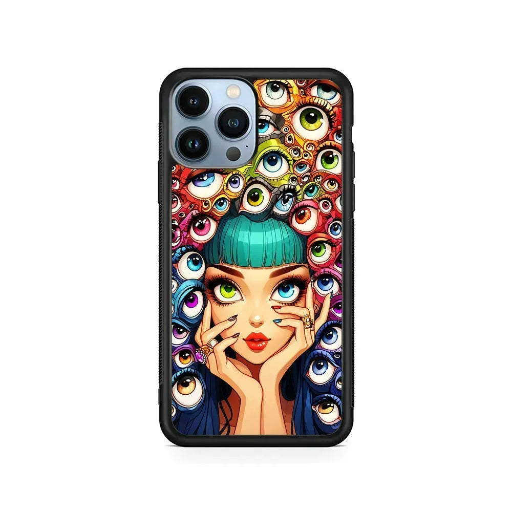 Flamboyant Girl with Many Eyes iPhone 15 Pro Max Case-Rubber / Black (2D Case)-Xtracase