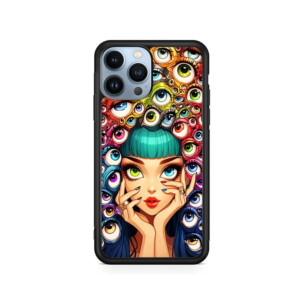 Flamboyant Girl with Many Eyes iPhone 13 Pro Case-Rubber / Black (2D Case)-Xtracase