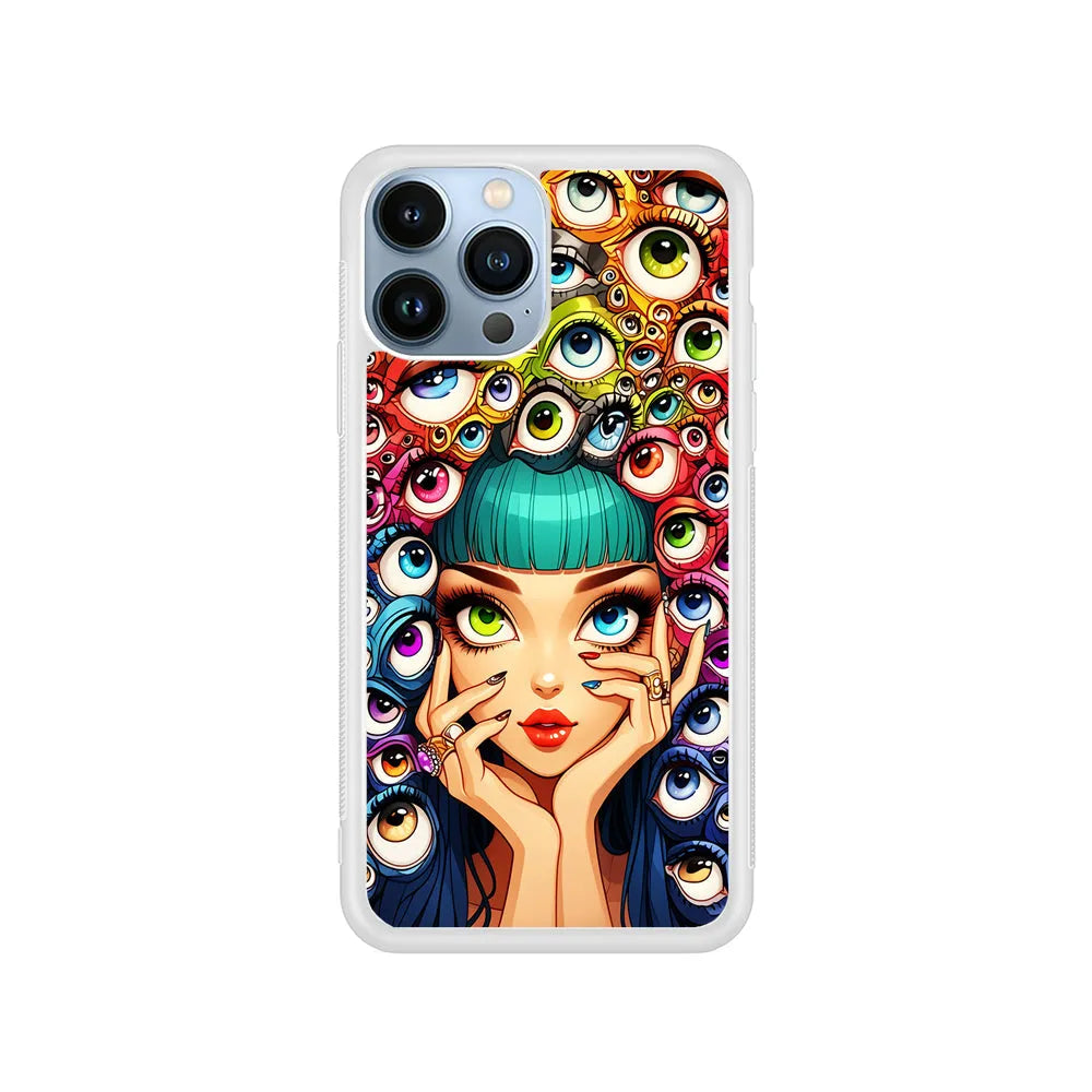 Flamboyant Girl with Many Eyes iPhone 13 Pro Case-Rubber / White (2D Case)-Xtracase