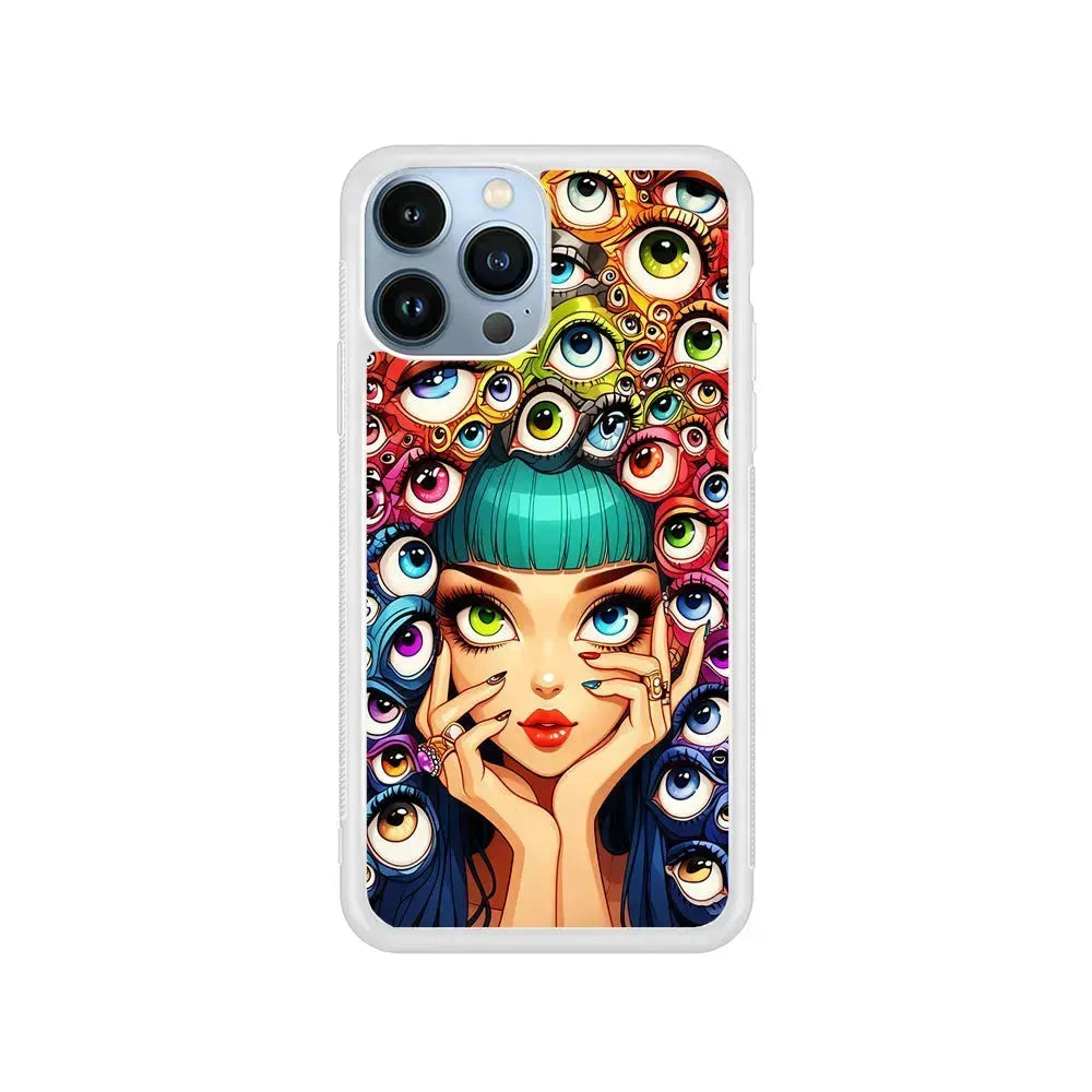 Flamboyant Girl with Many Eyes iPhone 15 Pro Max Case-Rubber / White (2D Case)-Xtracase