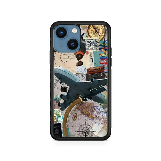 Flight Travel Vacation iPhone 13 Mini Case-Rubber / Black (2D Case)-Xtracase