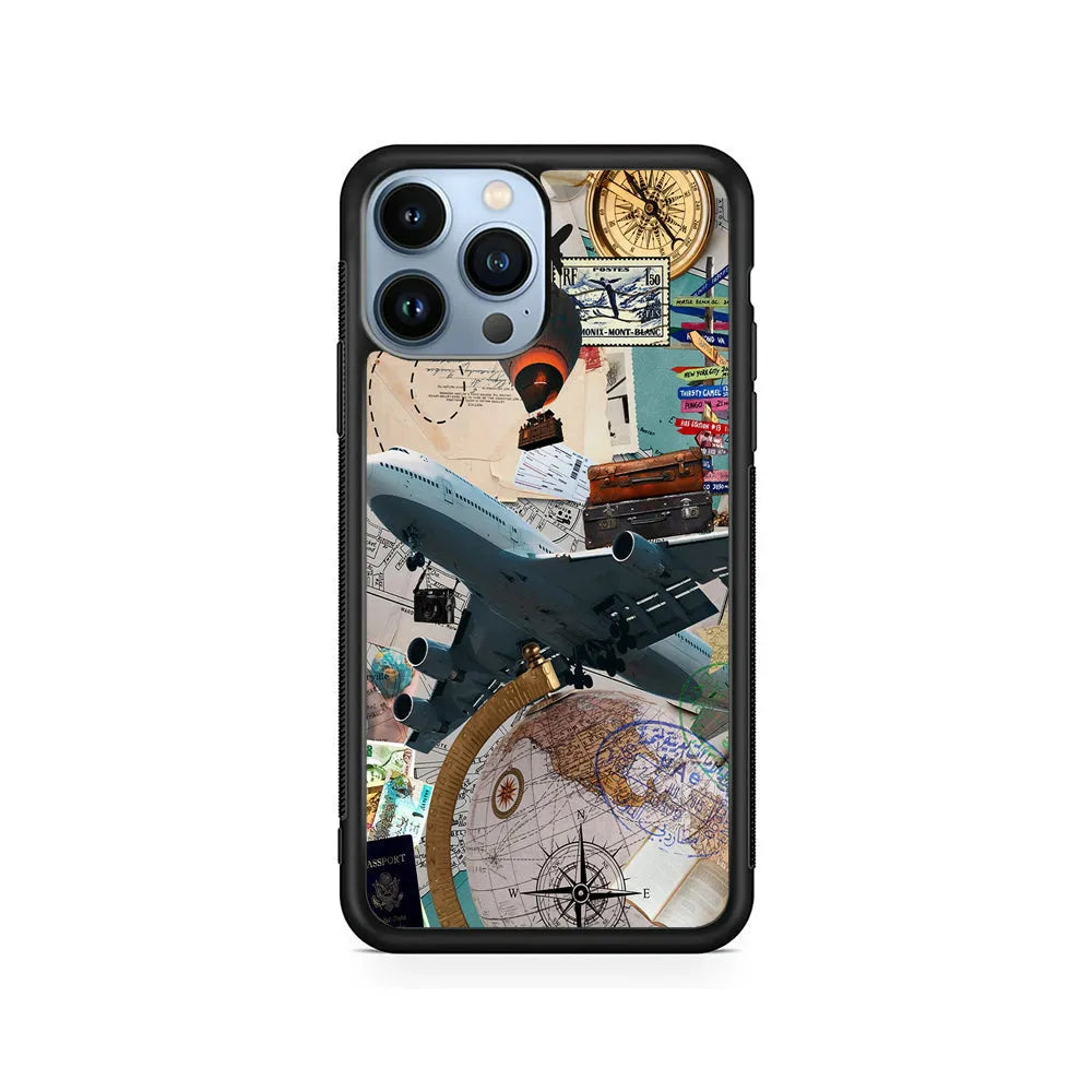 Flight Travel Vacation iPhone 13 Pro Case-Rubber / Black (2D Case)-Xtracase