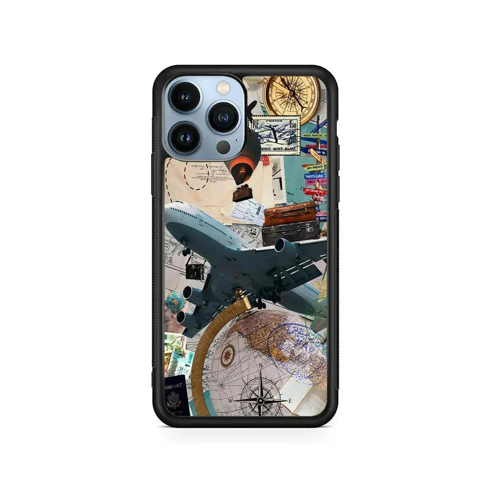 Flight Travel Vacation iPhone 15 Pro Max Case-Rubber / Black (2D Case)-Xtracase