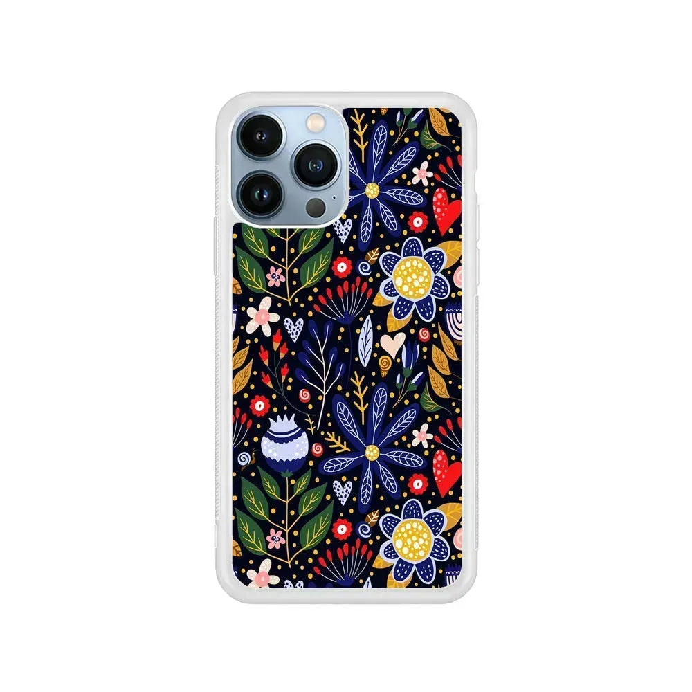 Flowers on a Dark Aesthetic iPhone 15 Pro Max Case-Rubber / White (2D Case)-Xtracase