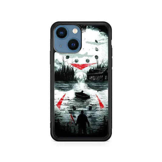 Friday the 13th Silhouette Mask iPhone 13 Mini Case-Rubber / Black (2D Case)-Xtracase