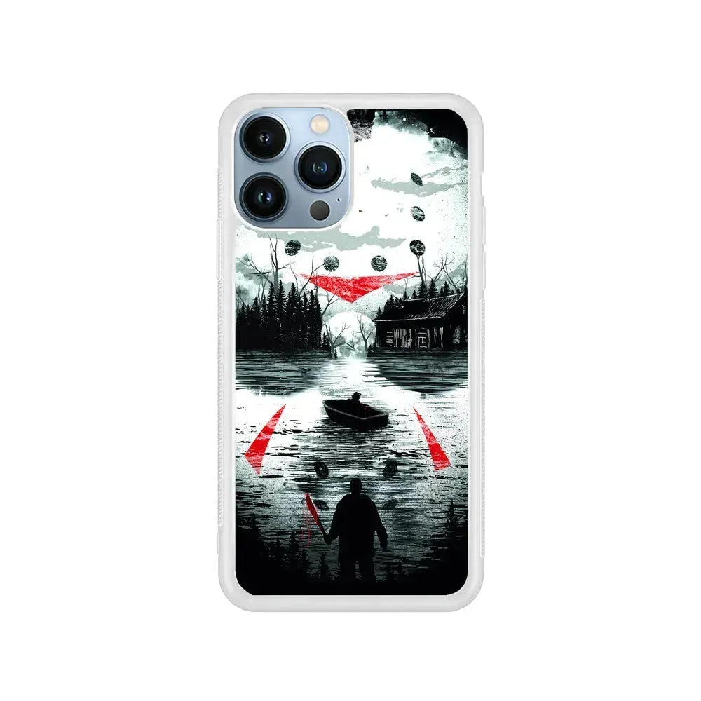Friday the 13th Silhouette Mask iPhone 15 Pro Max Case-Rubber / White (2D Case)-Xtracase