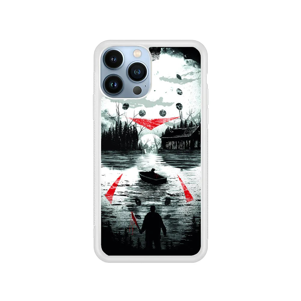 Friday the 13th Silhouette Mask iPhone 13 Pro Case-Rubber / White (2D Case)-Xtracase