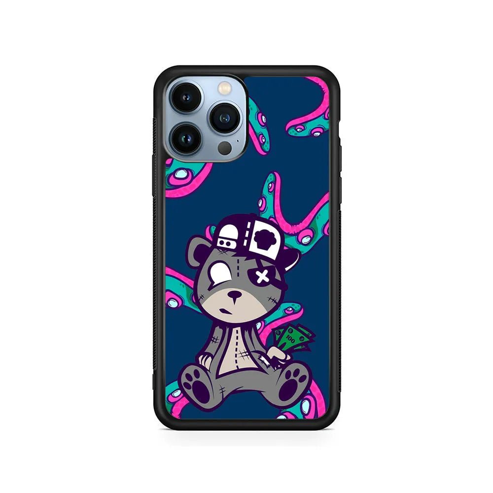 Gangsta Bear Need The Money iPhone 13 Pro Case-Rubber / Black (2D Case)-Xtracase