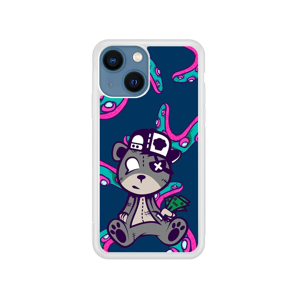 Gangsta Bear Need The Money iPhone 15 Case-Rubber / White (2D Case)-Xtracase