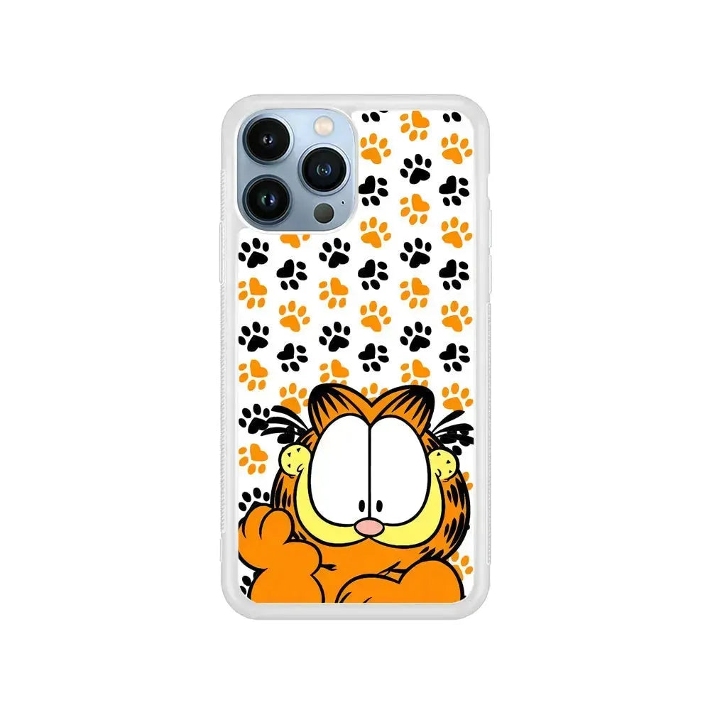 Garfield And His Footprints iPhone 15 Pro Max Case-Rubber / White (2D Case)-Xtracase