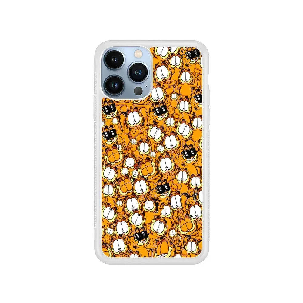 Garfield Cartoon Collage iPhone 15 Pro Max Case-Rubber / White (2D Case)-Xtracase