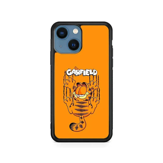Garfield The Cat Scratch Wall iPhone 13 Mini Case-Rubber / Black (2D Case)-Xtracase