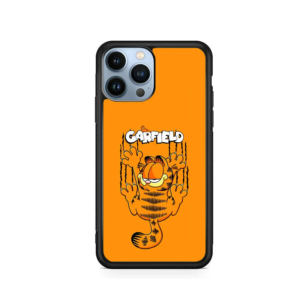 Garfield The Cat Scratch Wall iPhone 13 Pro Case-Rubber / Black (2D Case)-Xtracase