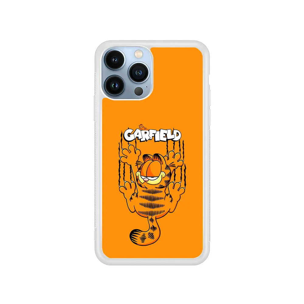 Garfield The Cat Scratch Wall iPhone 13 Pro Case-Rubber / White (2D Case)-Xtracase