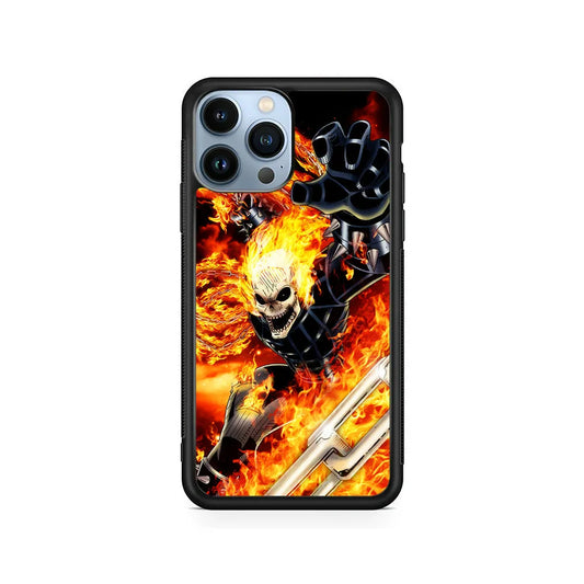 Ghost Rider on Fire iPhone 13 Pro Case-Rubber / Black (2D Case)-Xtracase