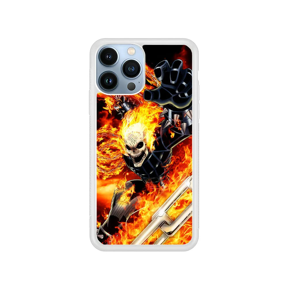 Ghost Rider on Fire iPhone 13 Pro Max Case-Rubber / White (2D Case)-Xtracase