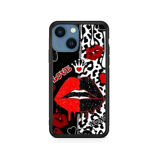 Girly Red Black Lips Kiss iPhone 13 Mini Case-Rubber / Black (2D Case)-Xtracase