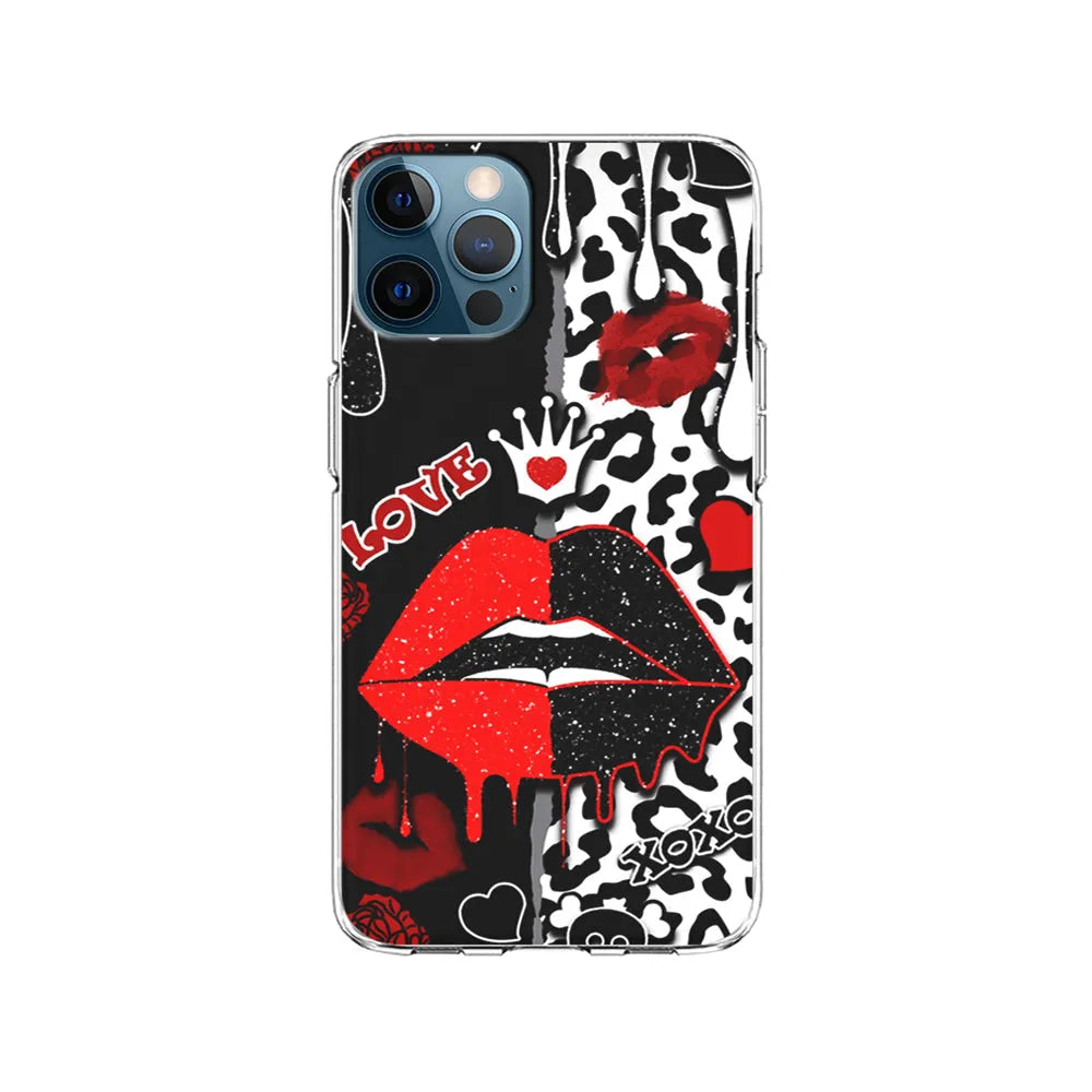 Girly Red Black Lips Kiss iPhone 13 Pro Case-Clear Soft Case-Xtracase