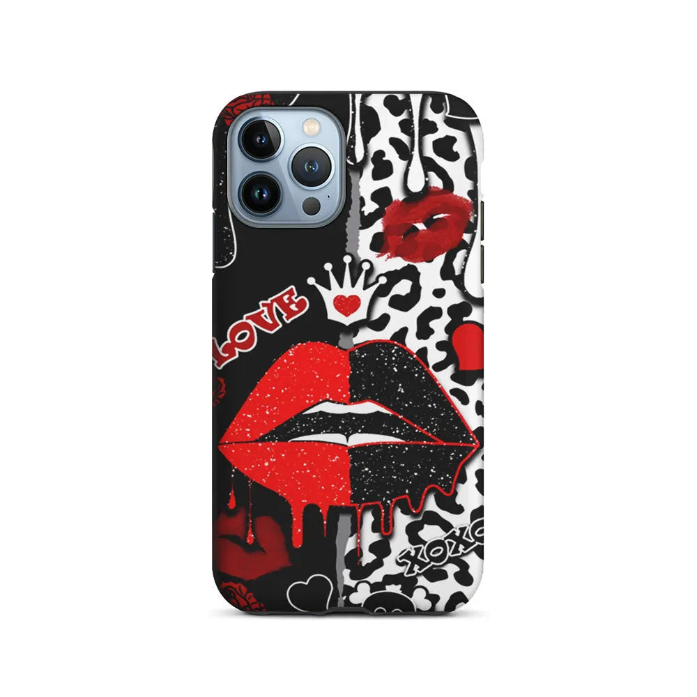 Girly Red Black Lips Kiss iPhone 13 Pro Case-2 in 1 Tough Case-Xtracase