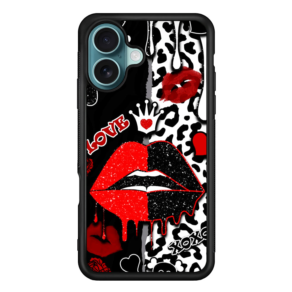 Girly Red Black Lips Kiss iPhone 16 Plus Case - Xtracase