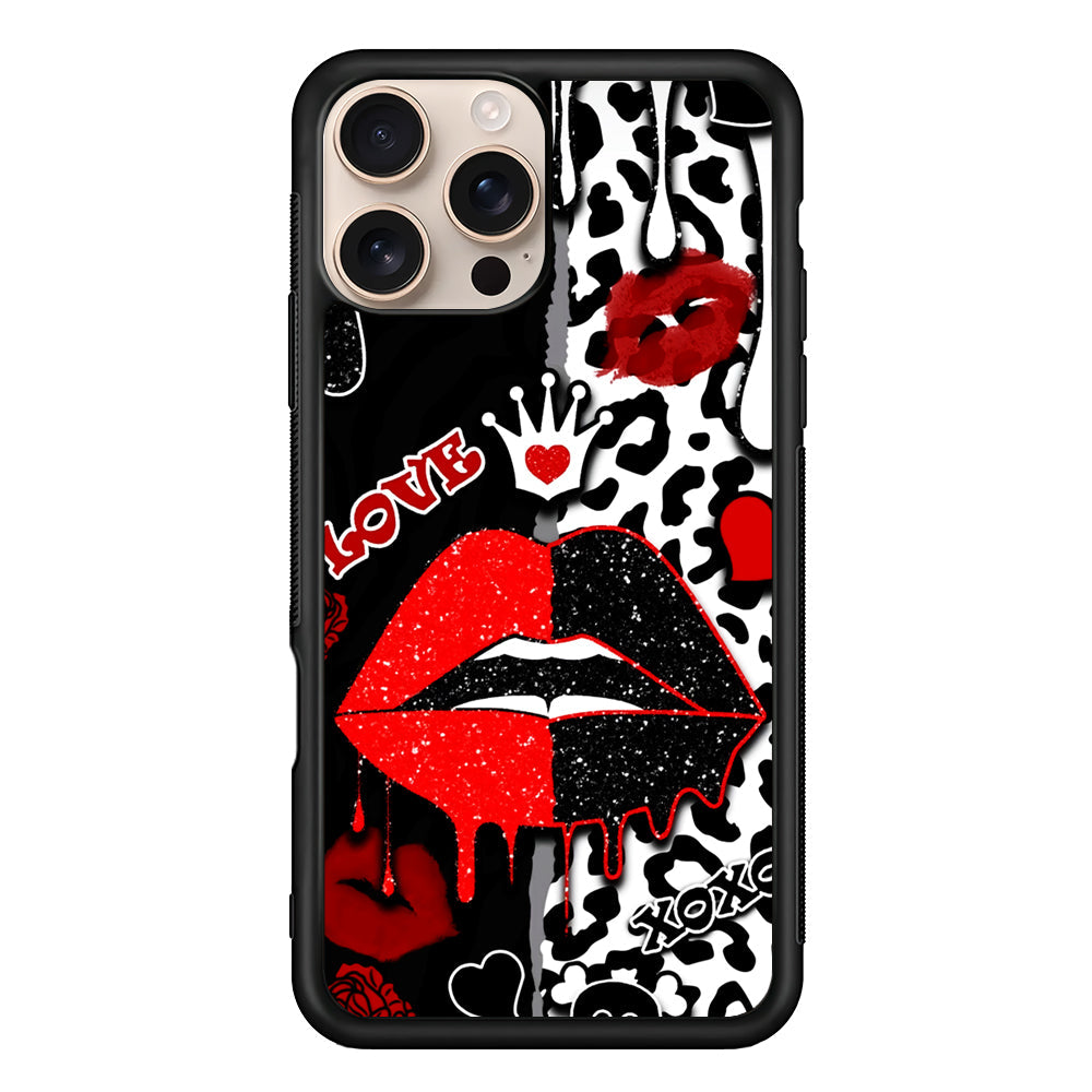 Girly Red Black Lips Kiss iPhone 16 Pro Max Case - iPhone 16 Pro Max