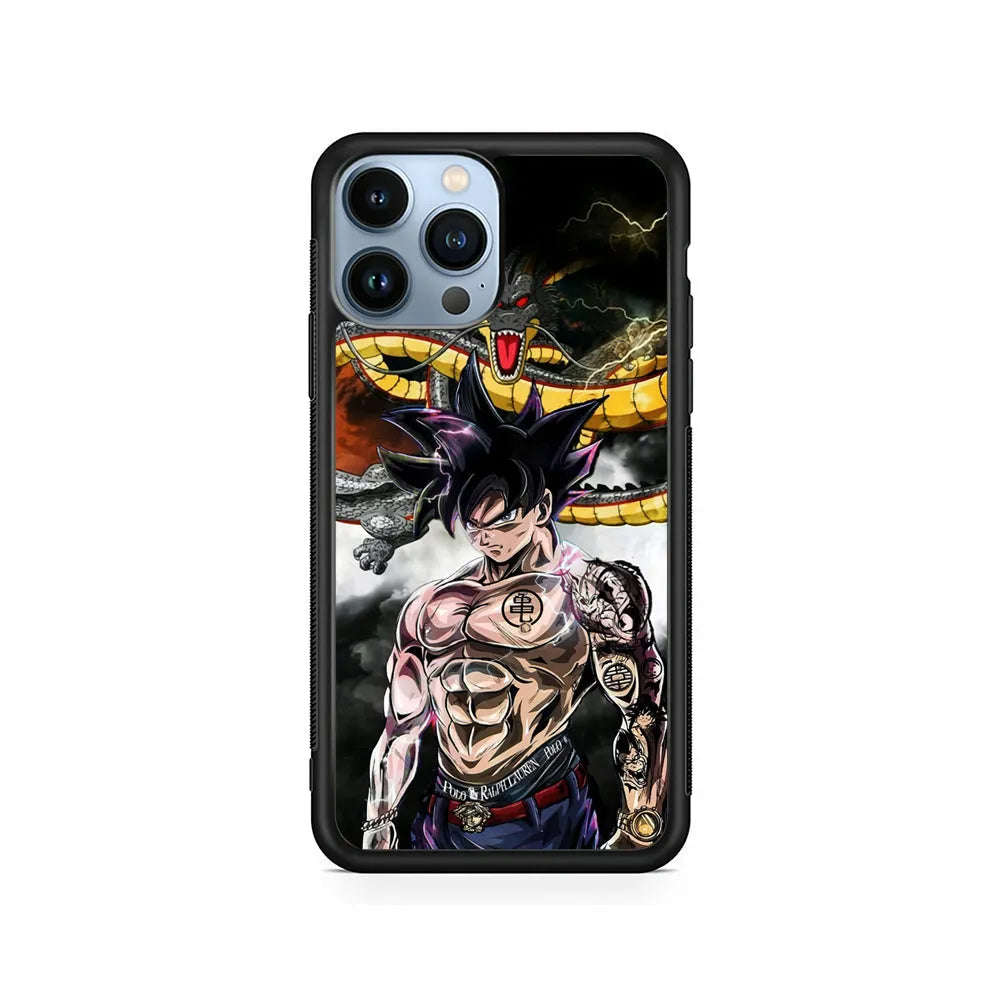 Goku X Shenron Dragon Ball Z iPhone 13 Pro Case-Rubber / Black (2D Case)-Xtracase